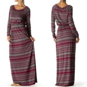 Anthropologie Striped Long Sleeve Maxi Dress - Gray and Red. Size Medium.